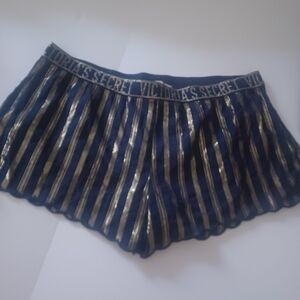 Victoria's Secret Navy/gold Mettalic Boxer Sleep Shorts Sz L /